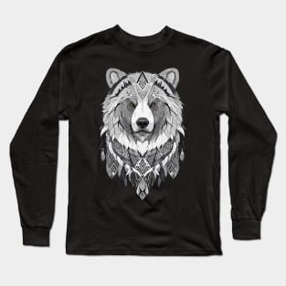 Bear Spirit Animal Geometric and Linework Design Long Sleeve T-Shirt